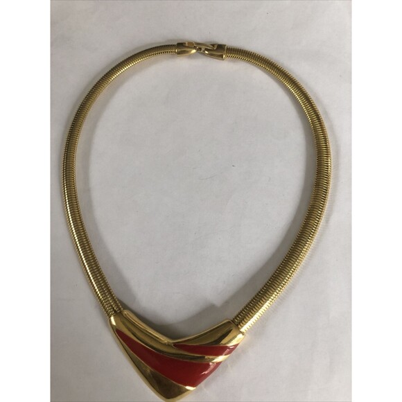 Gorgeous Vintage Designer Signed Napier Gold Tone Red enamel collar necklace - Picture 1 of 6